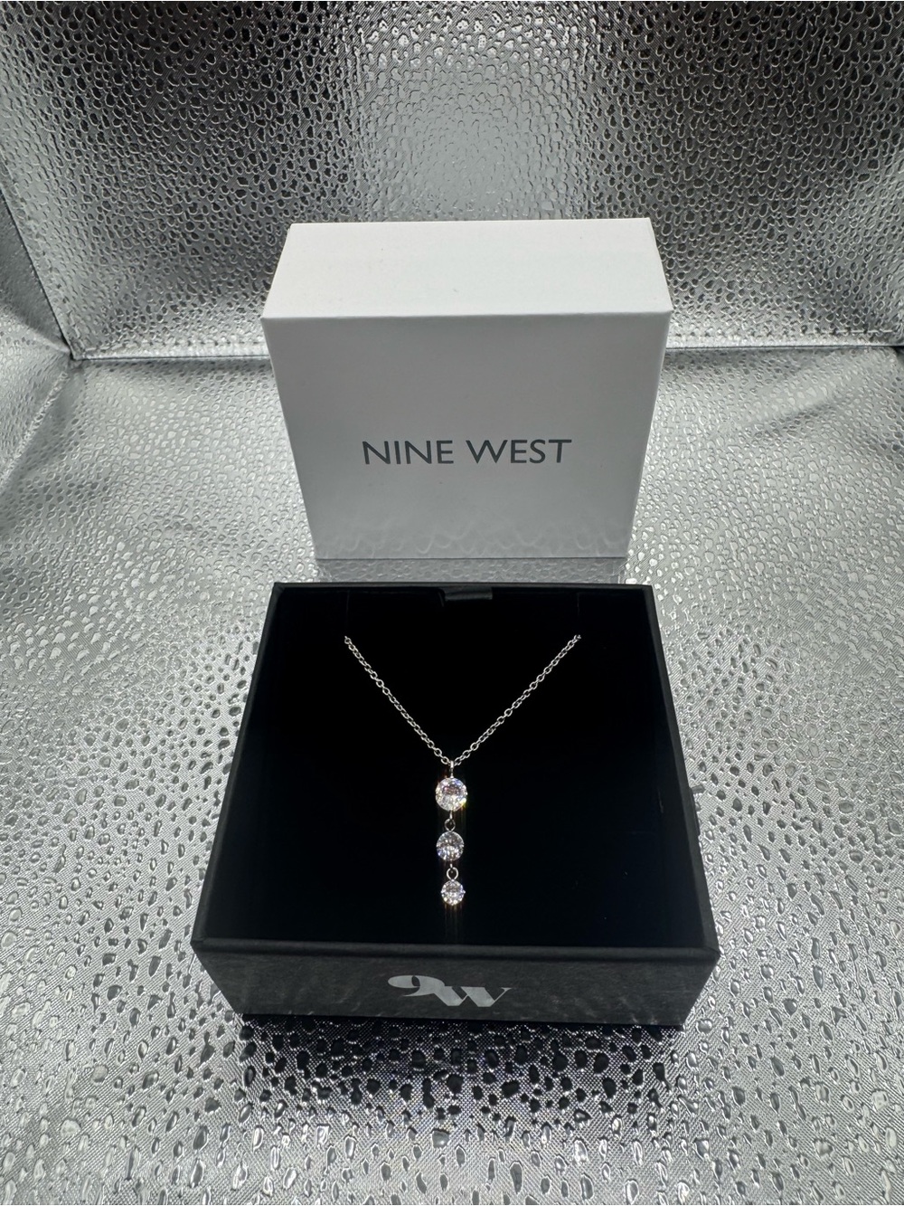 Nine West Silver Triple Cubic Zirconia Pendant Necklace